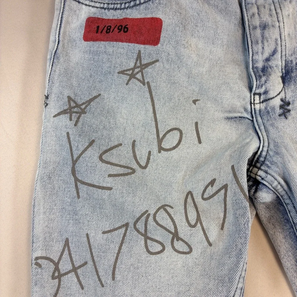 Ksubi Chitch Jeans Mens 33 Light Wash Distressed Graphic Streetwear Denim Pants